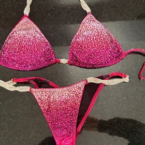 Hot Pink Rhinestone Embellished Triangle Bikini Set
